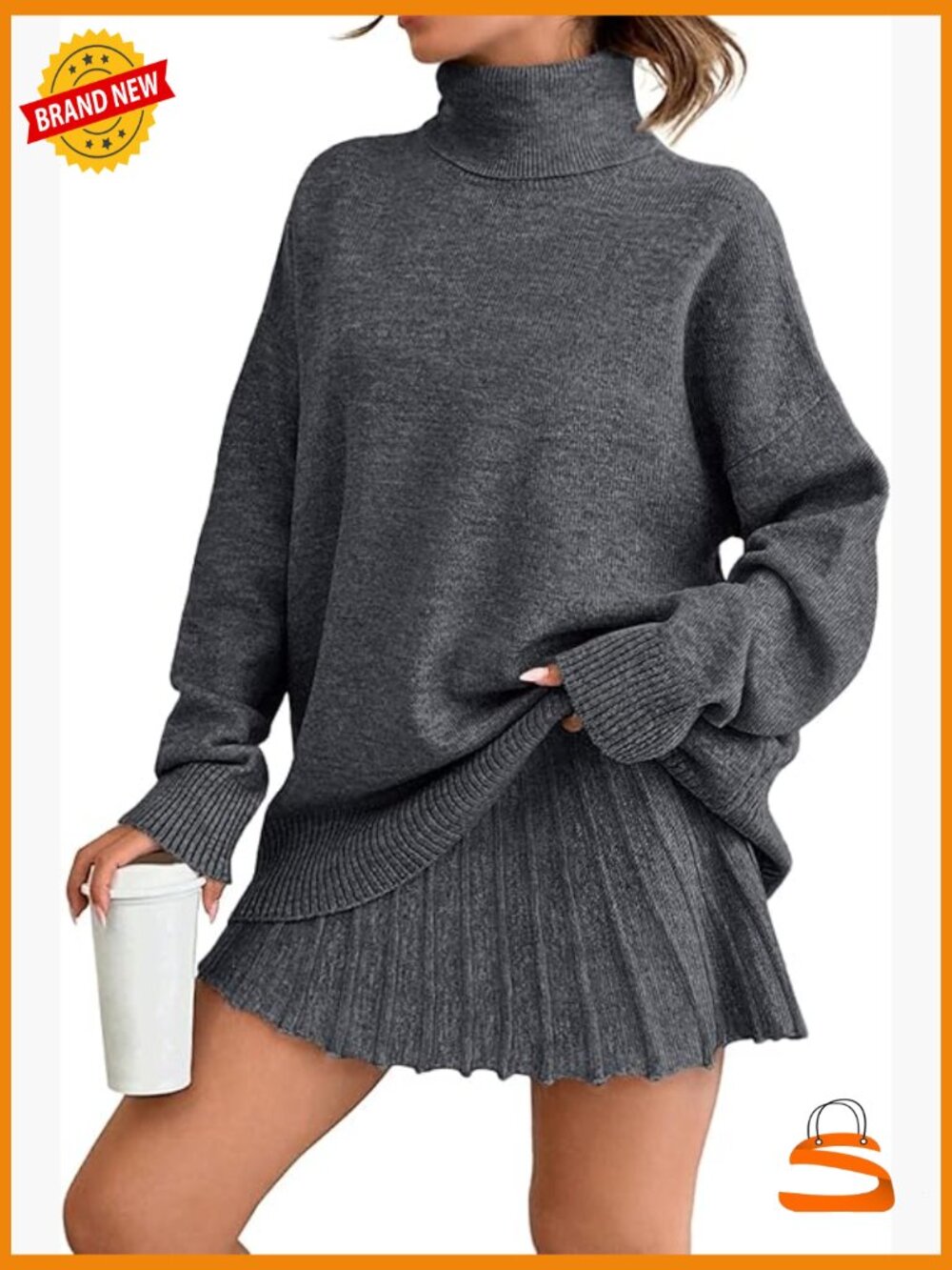 2 Piece Lounge Set Turtleneck Sweater Mini Skirt Cozy Fall Winter Outfit Loose